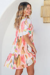 Mini-robe à col noué et manches volantées
